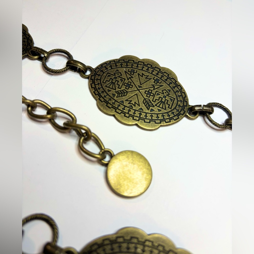 Vintage Brass Native American Design Chain Belt